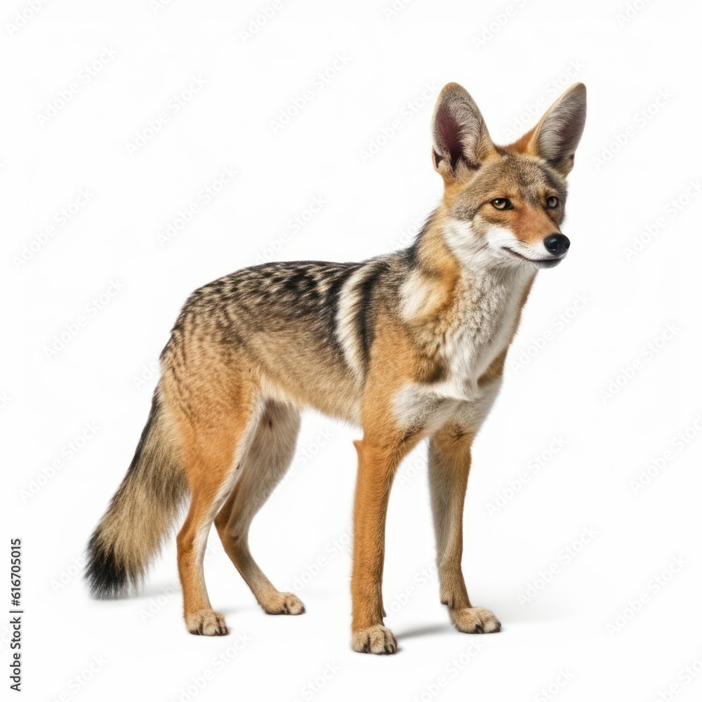 Jackal Savanna Animal. Isolated on White Background. Generative AI. Jackal Savanna Animal. Isolated on White Background. Generative AI.