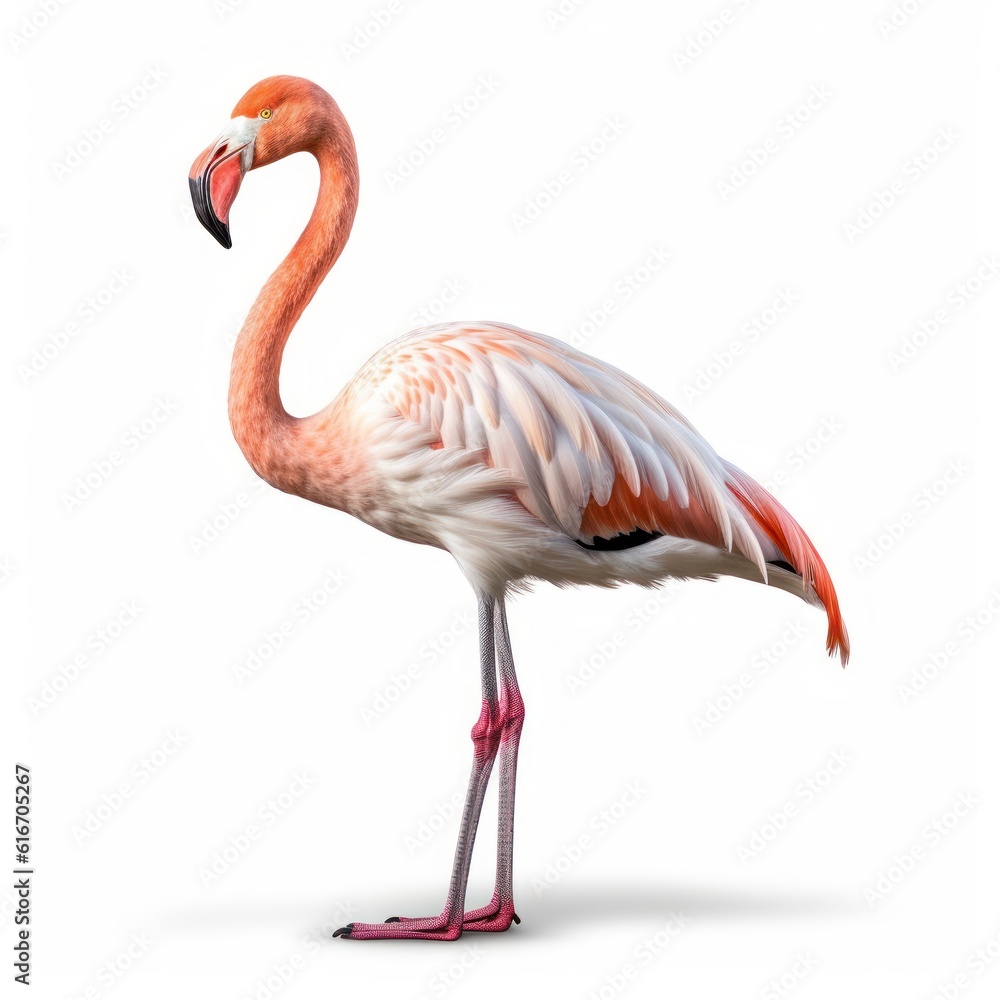 Lesser Flamingo Savanna Animal. Isolated on White Background. Generative AI.