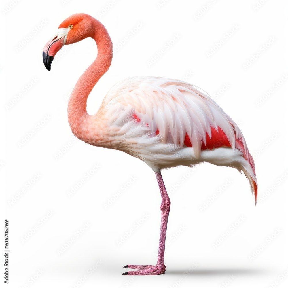 Lesser Flamingo Savanna Animal. Isolated on White Background. Generative AI. Lesser Flamingo Savanna Animal. Isolated on White Background. Generative AI.