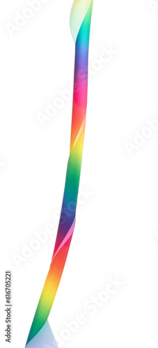 Rainbow ribbon long straight fly in air with curve roll shiny. Rainbow lgbt ribbon for present gift birthday party to wrap around decorate and make of textile cloth long straight. White background