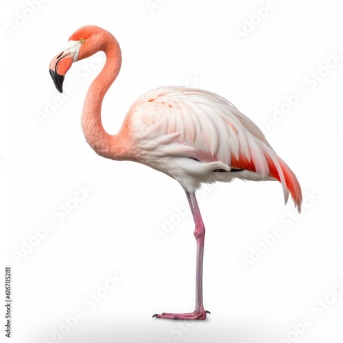 Lesser Flamingo Savanna Animal. Isolated on White Background. Generative AI. © bomoge.pl