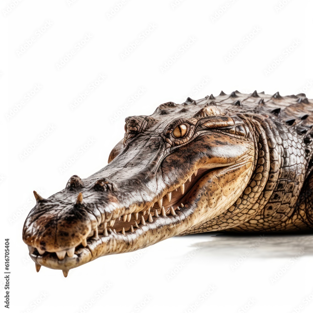 Obraz premium Nile Crocodile Savanna Animal. Isolated on White Background. Generative AI.