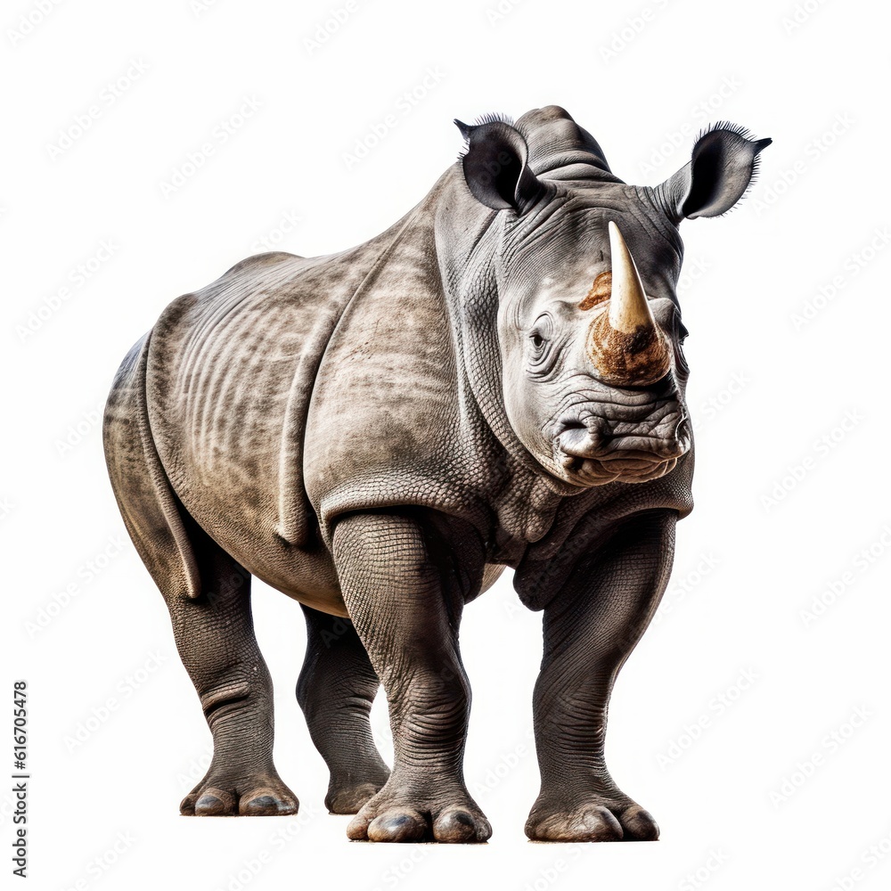 Obraz premium Rhinoceros Savanna Animal. Isolated on White Background. Generative AI.