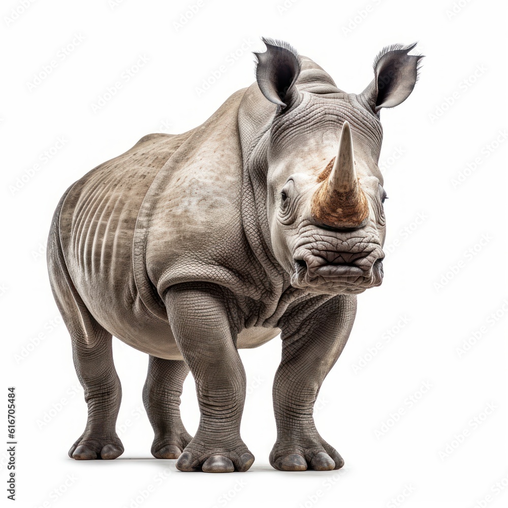 Obraz premium Rhinoceros Savanna Animal. Isolated on White Background. Generative AI.