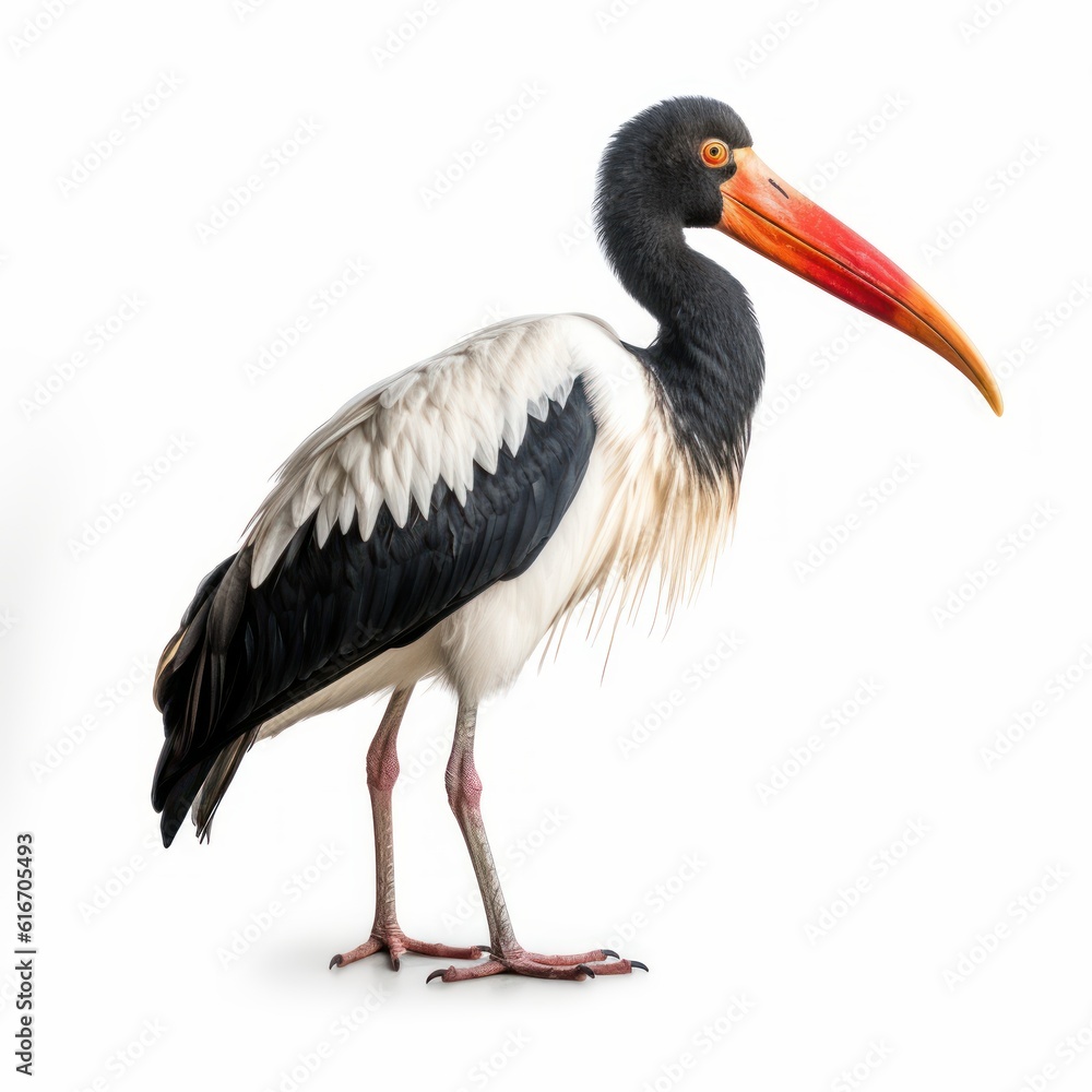 Saddle-Billed Stork Savanna Animal. Isolated on White Background. Generative AI.