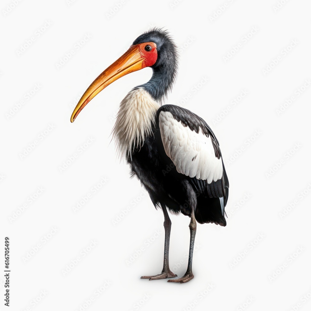 Saddle-Billed Stork Savanna Animal. Isolated on White Background. Generative AI.