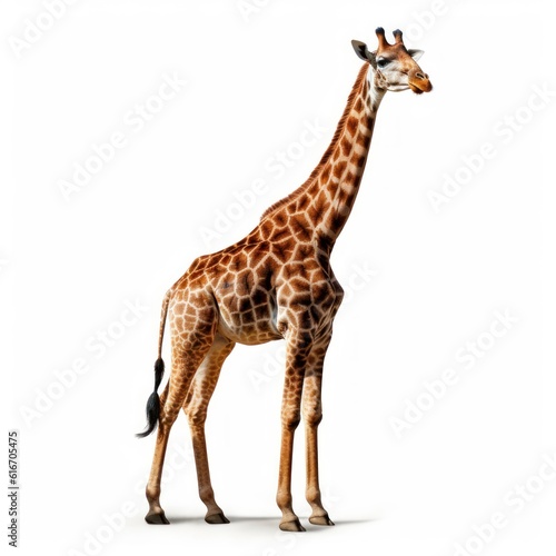 Reticulated Giraffe Savanna Animal. Isolated on White Background. Generative AI.