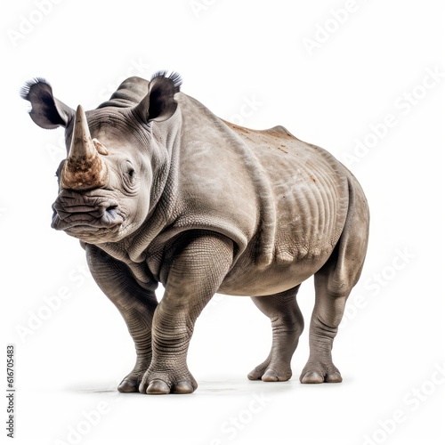 Rhinoceros Savanna Animal. Isolated on White Background. Generative AI.