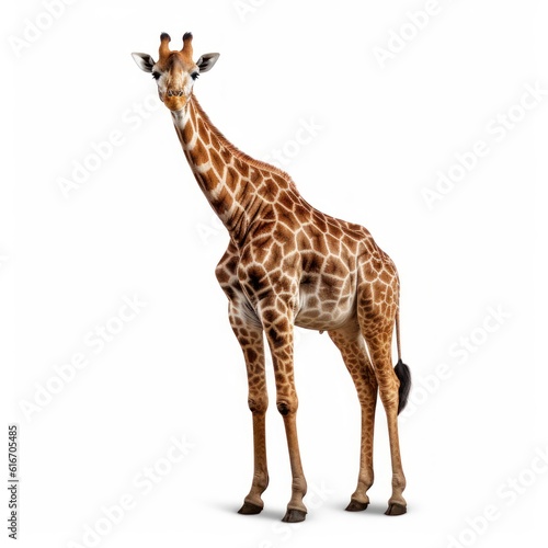 Reticulated Giraffe Savanna Animal. Isolated on White Background. Generative AI.