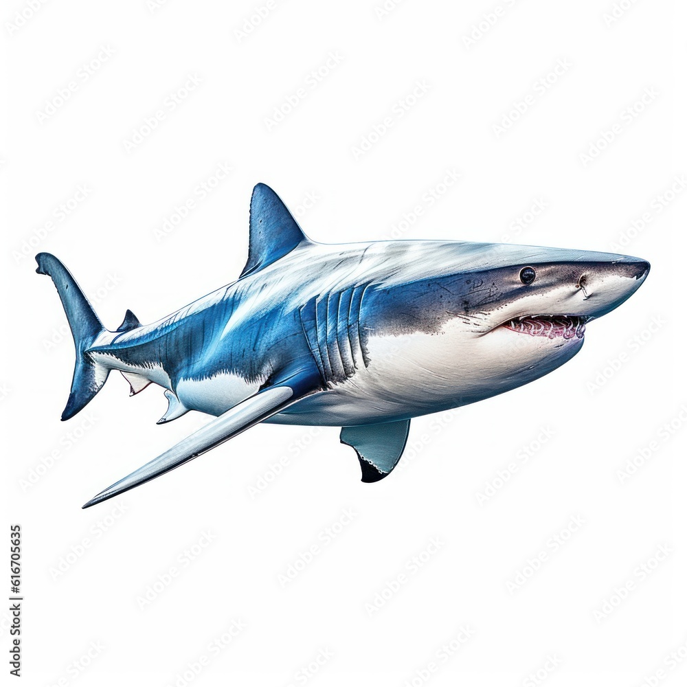 Shark Water Animal. Isolated on White Background. Generative AI. Shark Water Animal. Isolated on White Background. Generative AI.