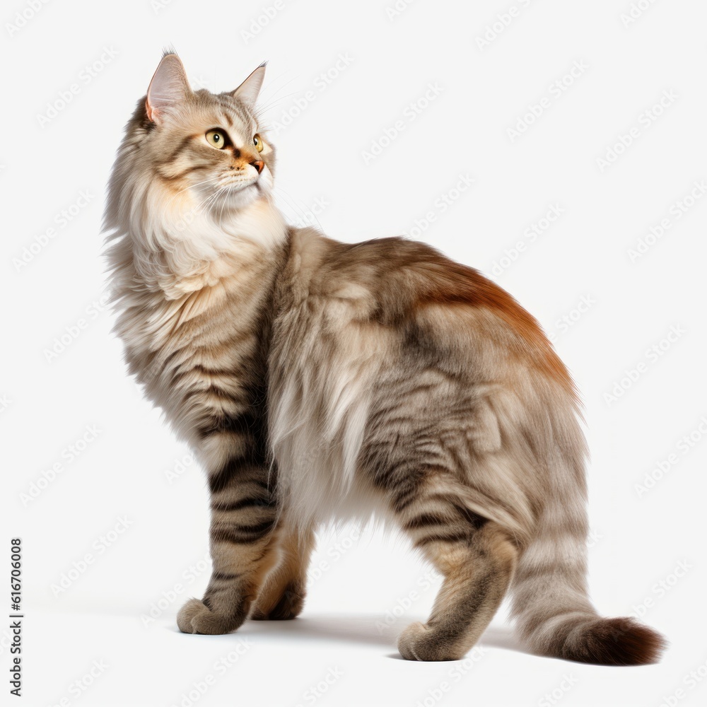 Obraz premium Standing American Bobtail Cat. Isolated on Caucasian, White Background. Generative AI.