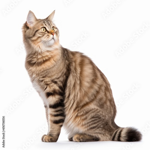 Standing American Bobtail Cat. Isolated on Caucasian, White Background. Generative AI.