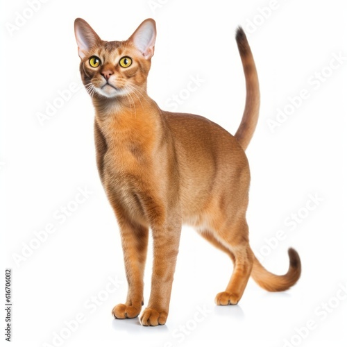 Standing Abyssinian Cat. Isolated on Caucasian, White Background. Generative AI. © bomoge.pl