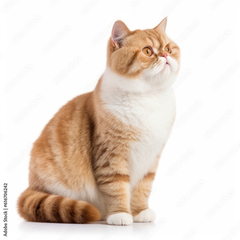 Obraz premium Standing Exotic Shorthair Cat. Isolated on Caucasian, White Background. Generative AI.
