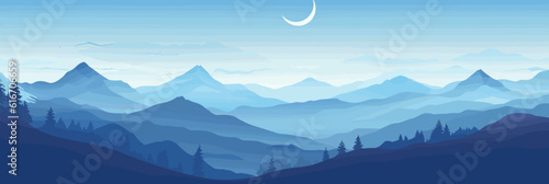Mountain landscape vector art with blue hues.