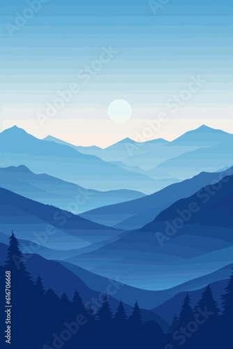 Mountain landscape vector art with blue hues.