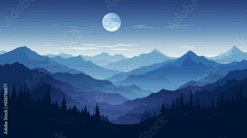 Mountain landscape vector art with blue hues.