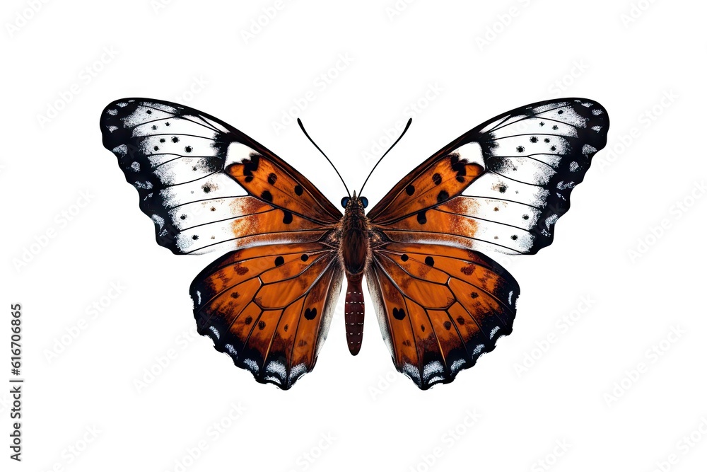 Romantic Flutter. Beautiful Butterfly in Nature, Isolated on White Background Romantic Flutter. Beautiful Butterfly in Nature, Isolated on White Background
