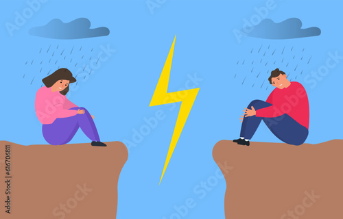 unhappy couple sitting next to abbys conflict relationship vector illustration
