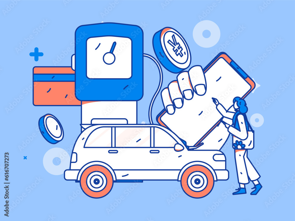 Vector internet operation hand-drawn illustration of people getting discounts for car refueling
Vector internet operation hand-drawn illustration of people getting discounts for car refueling