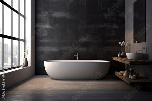 modern minimalistic bathroom with textured walls - concept created using generative AI tools