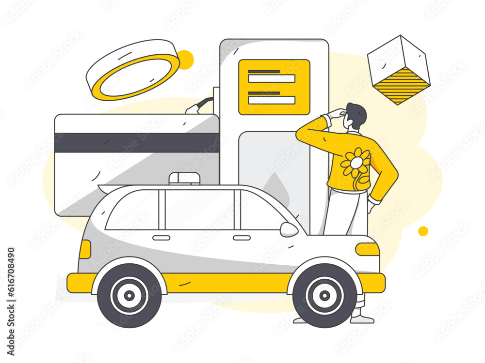 Naklejka premium Vector internet operation hand-drawn illustration of people getting discounts for car refueling 