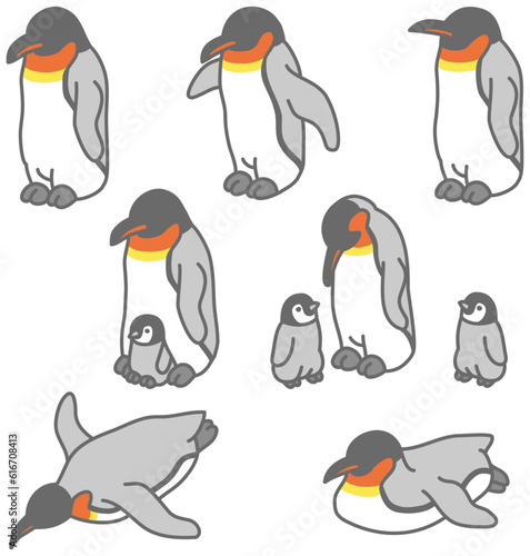 ペンギンのイラスト素材　コウテイペンギン　親子　鳥　全身