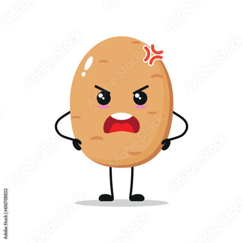Cute angry potato character. Funny mad potato cartoon emoticon in flat style. vegetable emoji vector illustration
