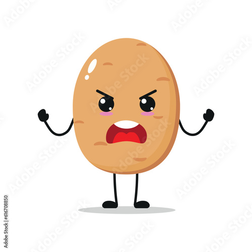 Cute angry potato character. Funny furious potato cartoon emoticon in flat style. vegetable emoji vector illustration