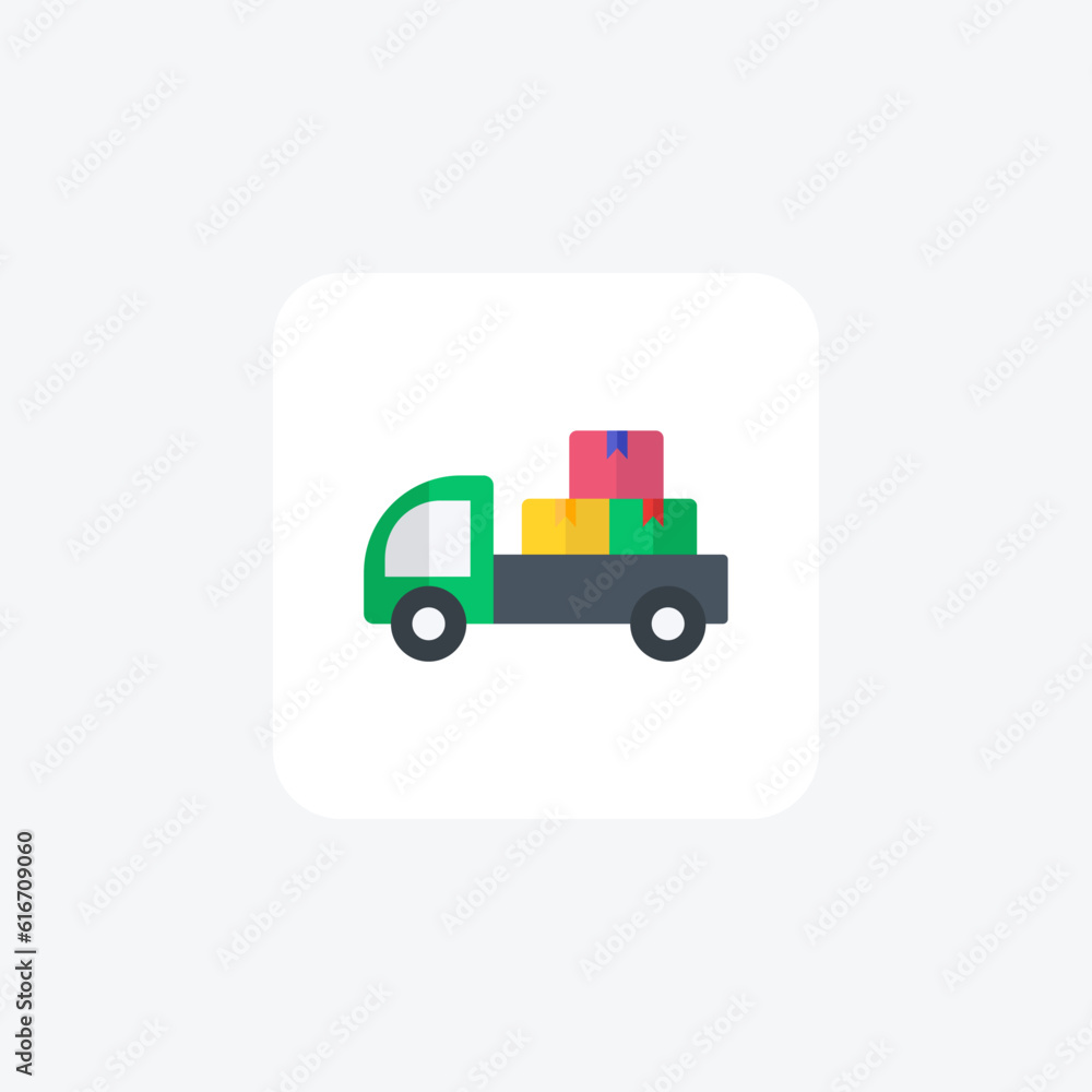 Truck With Parcel Vector Flat Icon