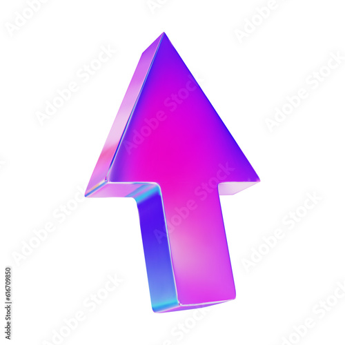 3d  neon arrow pointing up. Vector illustration on isolated background.