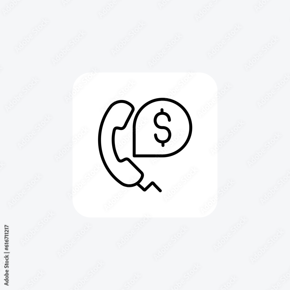 Phone, Reciever, Dollar, Money, Bill Vector Line Icon Phone, Reciever, Dollar, Money, Bill Vector Line Icon