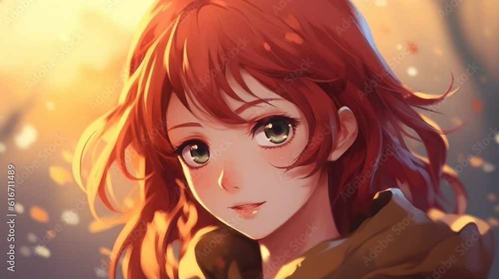anime girl with a cute face, maroon hair anime girl with a cute face, maroon hair