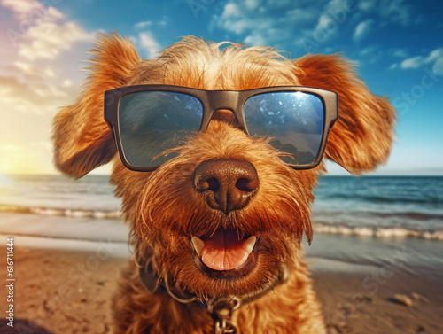 Sunshine Paws: The Cool Canine with a Smile and Stylish Shades made With Generative AI - cute, dog, happy © MadsDonald