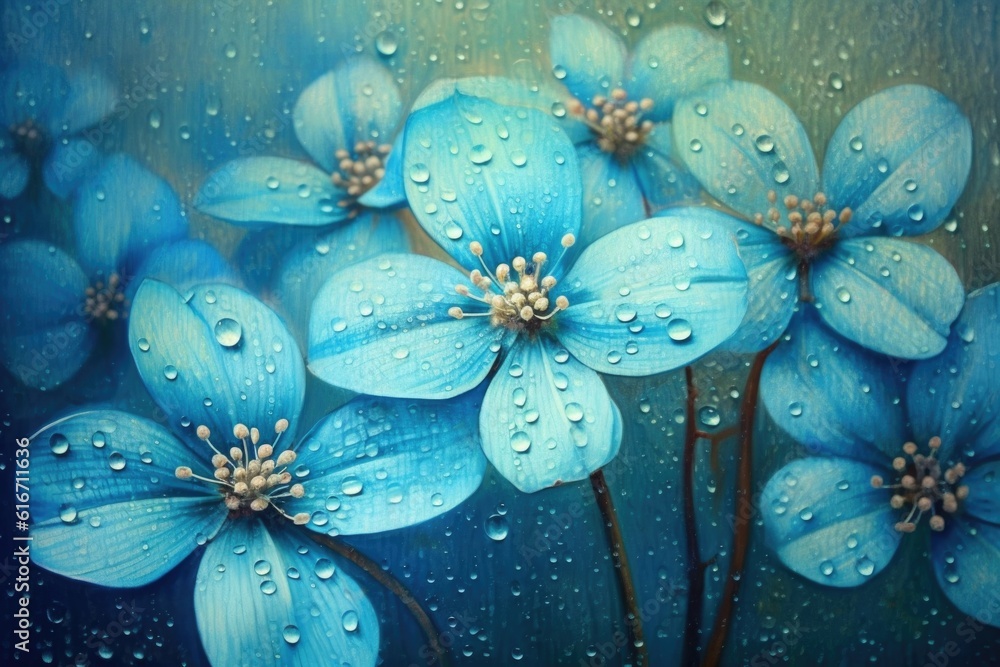 Fotografie some blue flowers with a blue background, ai generative