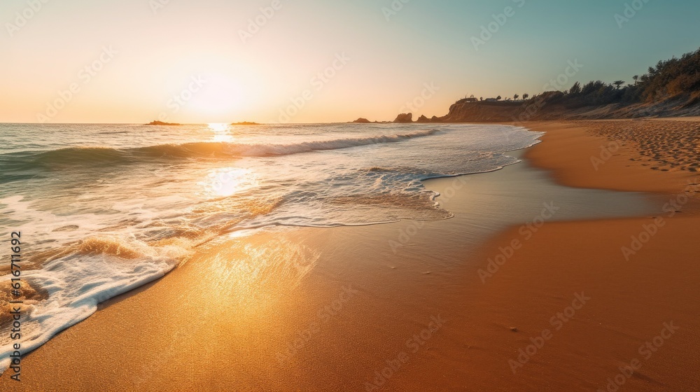 serene and breathtaking view of a beach during the early morning hour