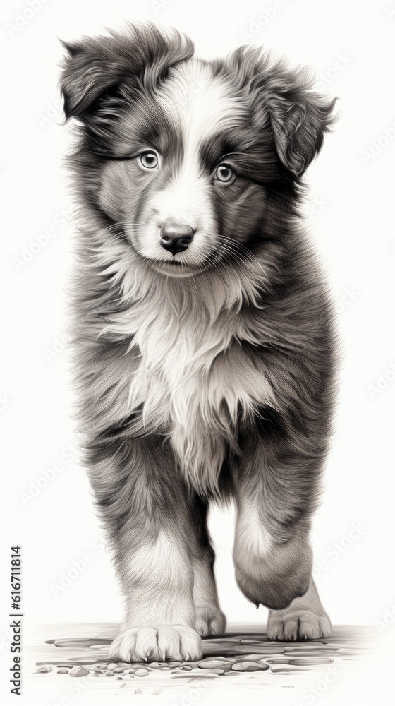Pencil drawing of a cute baby dog created using generative AI tools