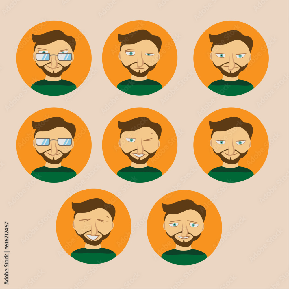 Cartoon man character with big nose with various facial Cartoon man character with big nose with various facial