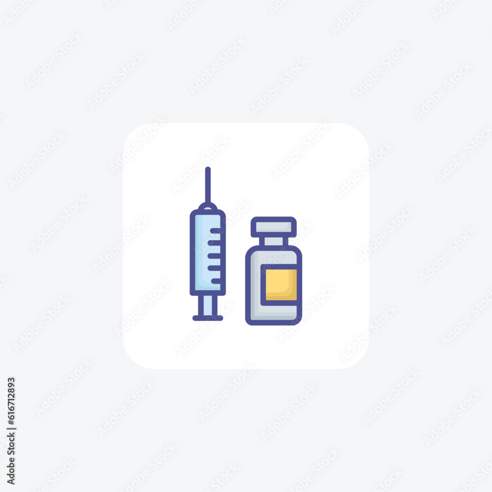 Syringe, Vial, Medicine, Vaccination Vector Outline Filled Icon Syringe, Vial, Medicine, Vaccination Vector Outline Filled Icon