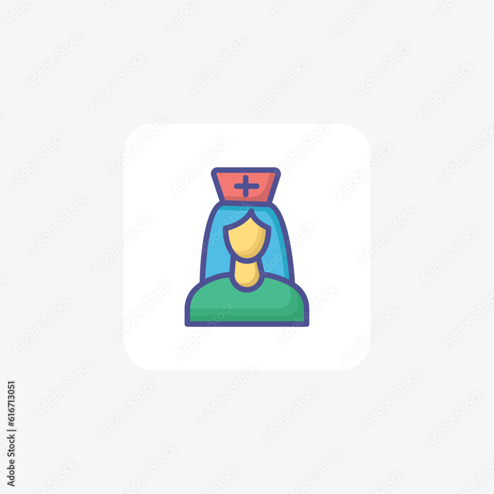 lady nurse, doctor, physician Vector Outline Filled Icon