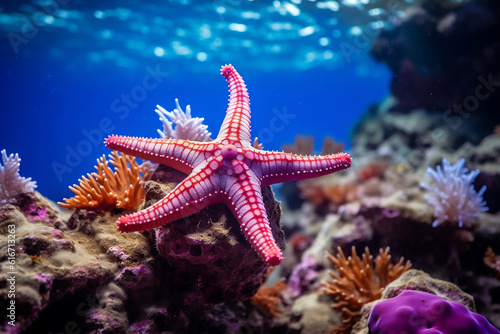 photo of a beautiful royal starfish behind is colorful cor photo