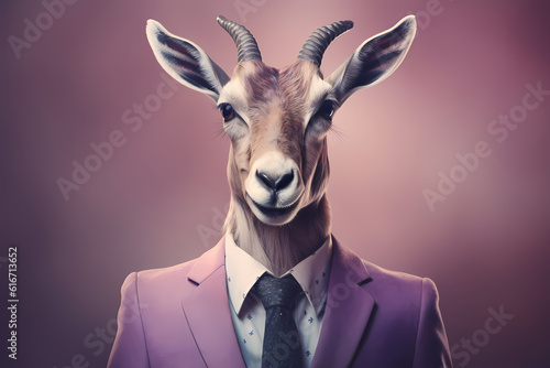 Antelope Deer in Purple Suit Horizontal Portrait Anthropomorphic
