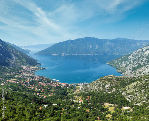Bay of Kotor summer misty view from up and Kotor town on coast  (Montenegro) © wildman
