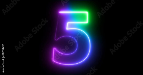 10 to 1 countdown numbers simple footage clip 4k. glowing numbers of neon colors.  photo