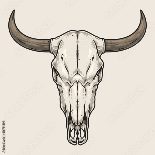 Bull skull vintage sticker monochrome