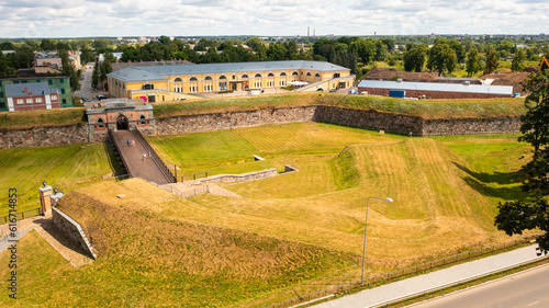 Aerial photo from drone to Daugavpils fortress and Daugavpils Mark Rothko Art Centre on a beautiful sunny summer day. Daugavpils, Latvia, Latgale, Europe photo