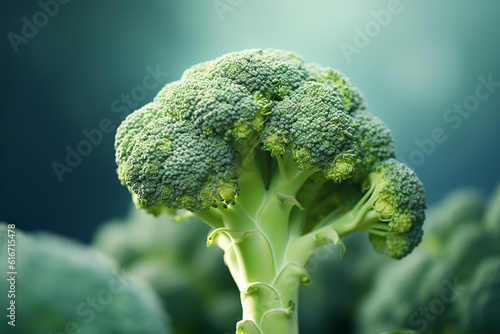 Close-up of a broccoli inflorescence. Eat healthy fruits and vegetables in your daily diet. Generated by AI
