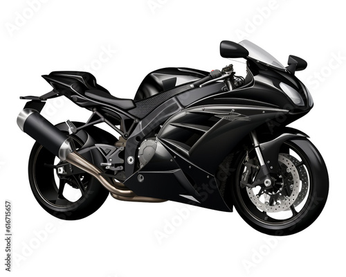 Black sport bike motorcycle isolated on transparent background, side view, concept of extreme sports, speed, race, leisure, modern technology. generative ai