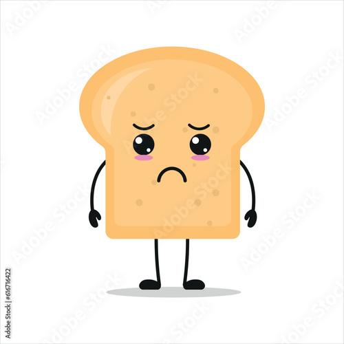 Cute sad slice of bread character. Funny unhappy bread cartoon emoticon in flat style. bakery emoji vector illustration