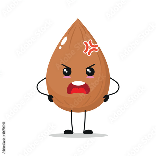 Cute angry almond character. Funny furious almond cartoon emoticon in flat style. nut emoji vector illustration